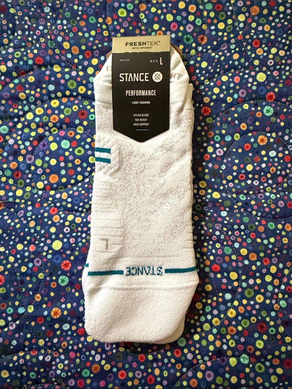 Stance Men’s Performance No-Show Socks in White with Teal Accents